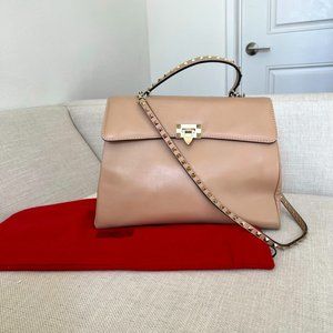 Valentino Rockstud Flap Satchel Poudre Bag Large Top Handle